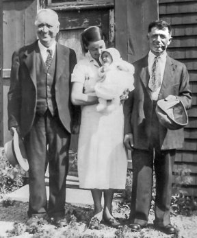 Jacques & Jimmy Goyetche of Petit de Grat, NS with Anita (Goyetche) Fougere & daughter Shirley (1937)